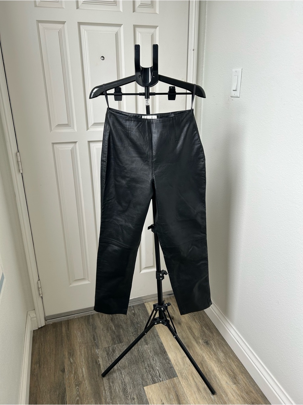 Vintage Black straight leg 100% Leather Size 10 Minimalist Chic